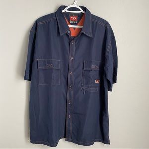 DIESEL Button Down Shirt Blue with Orange Accents